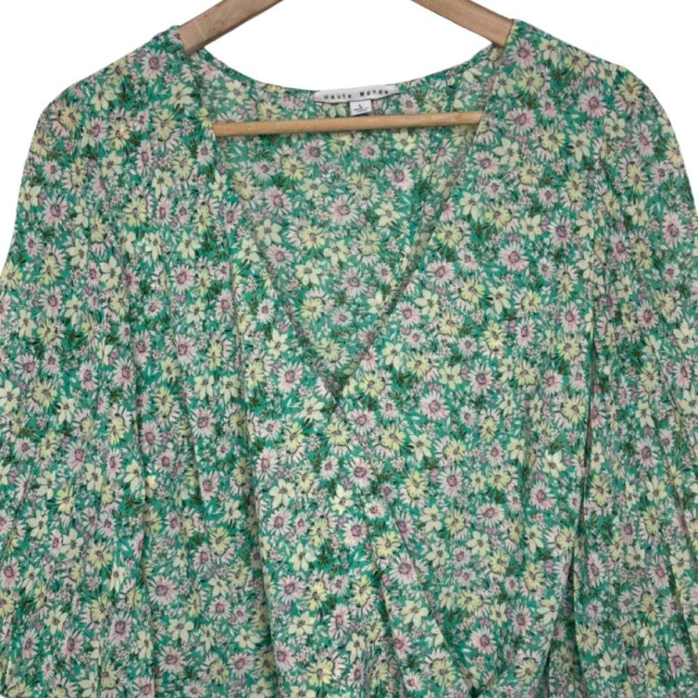 HAUTE MONDE | Women's V-Neck Floral Cut Out Tie Back Bohemian Boho Top | Size L - Picture 2 of 14